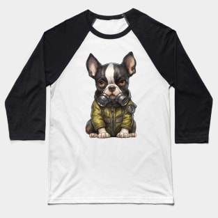 Boston Terrier Dog Wearing Gas Mask Baseball T-Shirt